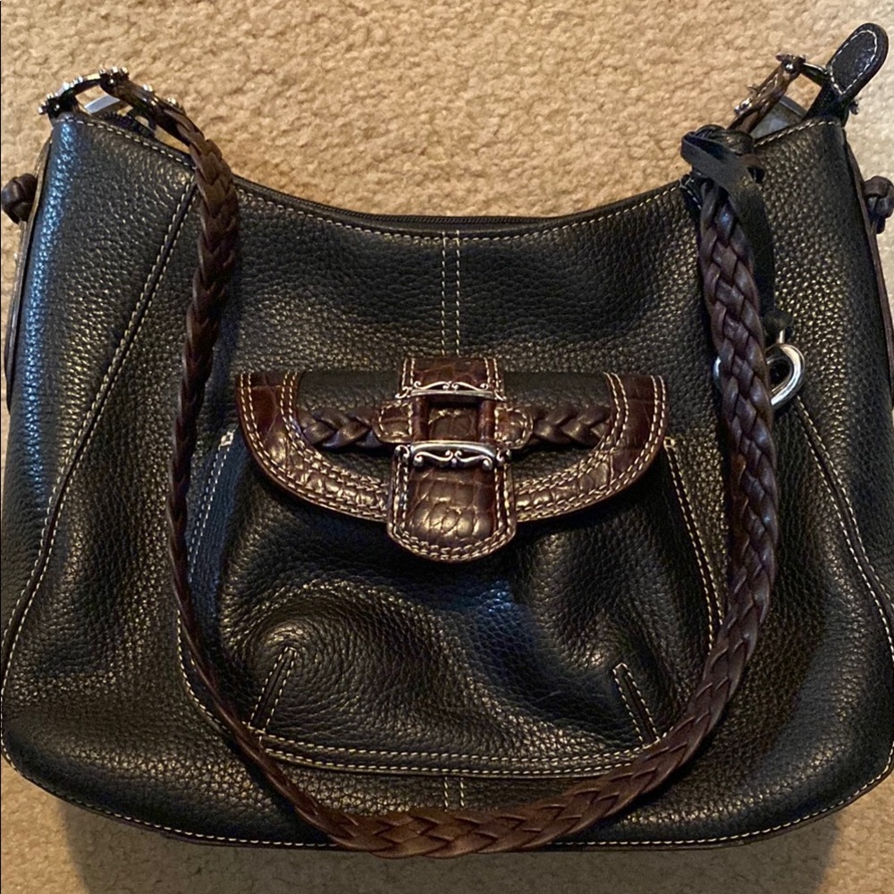 Brighton Vintage Black and Brown Leather Women's Bag